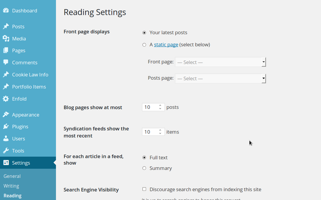 Wordpress Setting Frontpage